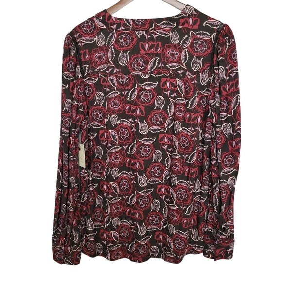 Hinge Black Coal Indigo Floral V-Neck Blouse Top Womens Size M Long Sleeve NWT - Picture 2 of 8